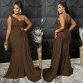 One Shoulder Ruffled Stretchy Floor Maxi Dress