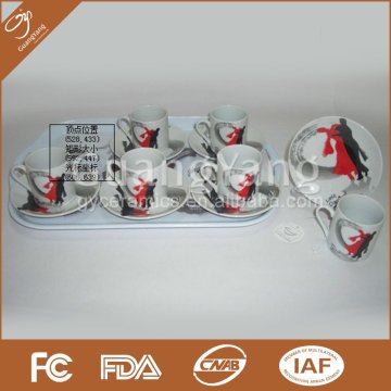 13 pcs tea set: S/6 porcelain coffee cup and saucer with 1 plastic plate in color box
