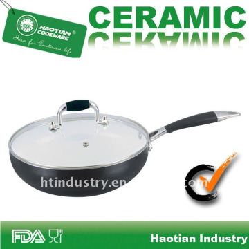 Non stick Cermamic wok pan equipped with S/S handle