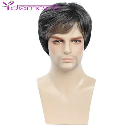 Y Demand Middle-Aged And Elderly Wigs Short Hair Fluffy Wig Straight Black And Gray Mixed Color Wholesale Synthetic Handsome