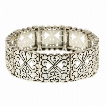 Pattern Stretch Bracelet in Burnished Silver Plating, Stockists are Welcome