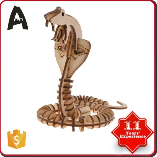 Best Selling factory supply 3d snake wooden animal puzzle