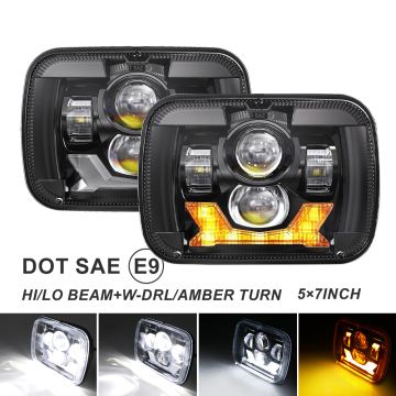 DOT White DRL Amber Turn Signal LED Headlight for Jeep Cherokee XJ YJ MJ