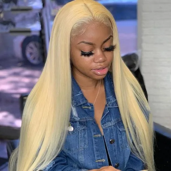 wholesale silky straight wave lace frontal wig virgin Hair Long 613 blonde color lace front wigs