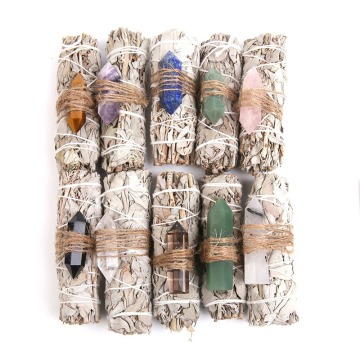 White Sage Bundles with Crystals and Palo Santo for Smudging and Healing