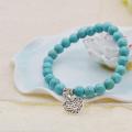 Natural Turquoise Chakra Gemstone 8MM Round Beads Charms Bracelet with Heart Alloy