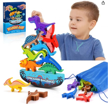 Dinosaur Toys for Kids: Wooden Stacking Montessori Toys for 3-7 Year Olds - Perfect for Balance and Family Competition Games