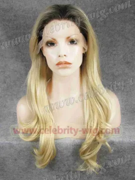 Dark Roots Blonde Wavy Synthetic Lace Front Wig
