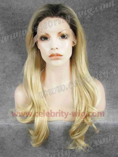 Dark Roots Blonde Wavy Synthetic Lace Front Wig