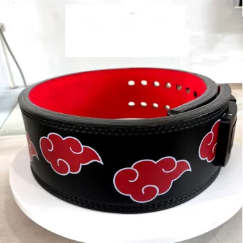 Custom SBD Lever Powerlifting Gym Belt and Straps for Vegan Weight Training in Red, 13mm & 10mm White Lifting Belt