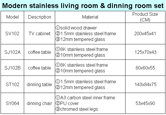 (ST-102) Home Furniture Stainless Steel Tempered Glass Dining Table