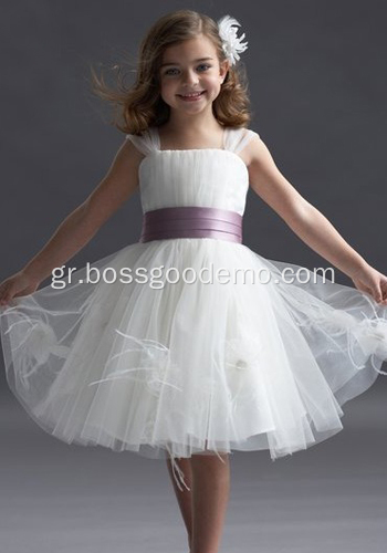 Ball Gown Wide Straps Lenge-Length Taffeta Νήματα κλιμακωτό κορίτσι λουλουδιών