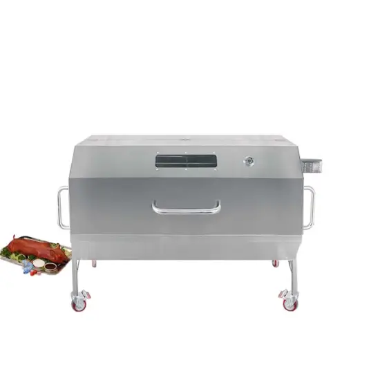large BBQ Spit Roaster pig Grill Gas and charcoal Roaster Barbecue BBQ Grill Movable with rollers
