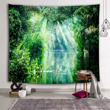 Lake Natural Landscape Wall Tapestry Green Forest Sunlight Tapestry Wall Hanging for Livingroom Bedroom Dorm Home Decor