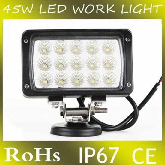 Cost price DC10-30v square 45w led work bar, flood /spot led work light 45W, high lum led work light for heavy industry