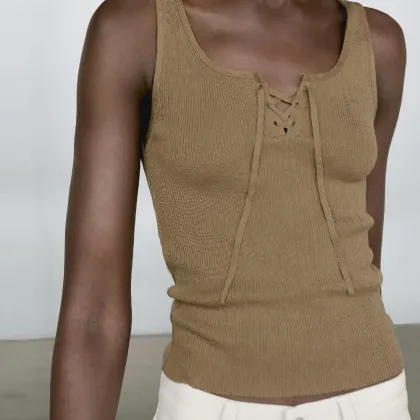 Women's American retro minimalist basic ribbed knitted vest