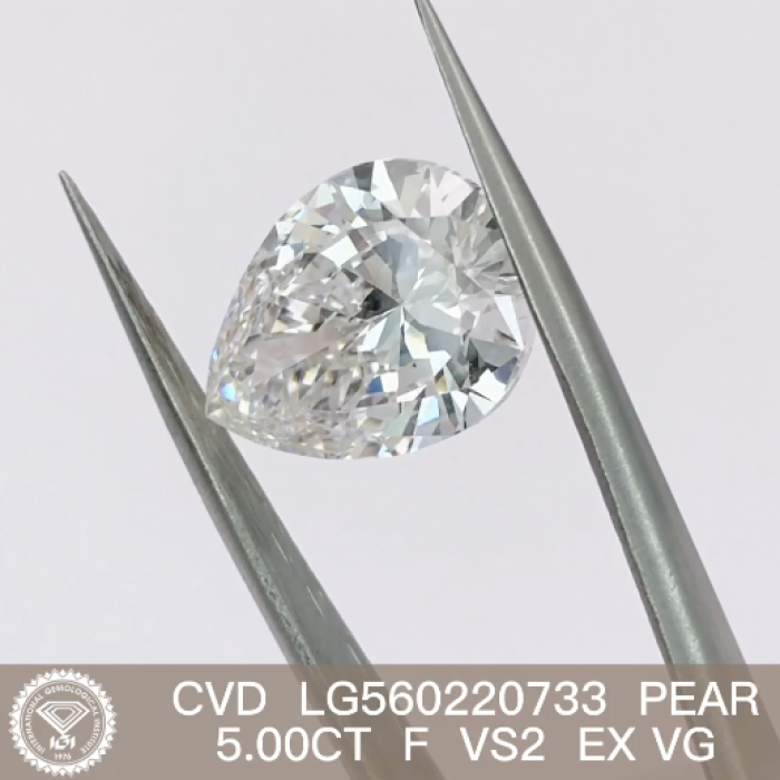 5.0 カラット ペア カット ラボ グロウン ダイヤモンド