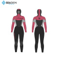 Seaskin 5/4mm Kadın Göğüs Zip Kapşonlu Tutkal ve Kör Dikiş Su geçirmez Fulsuit Wetsuit