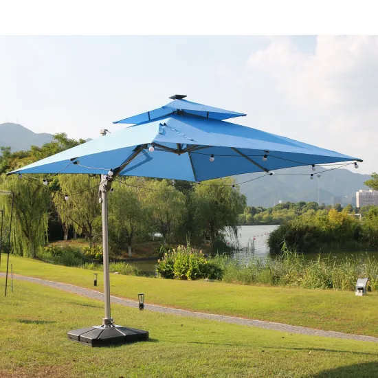 Outdoor All-Aluminum Cantilever Umbrella with Solar Power LED Lights - Perfect Patio Sunshade and Garden Offset Parasol