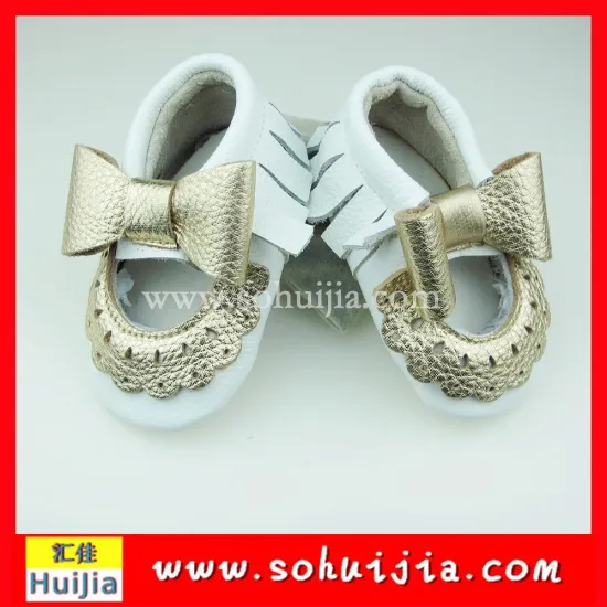 China supplier new product white and gold lace bow cow leather moccasins India dance shoes for girls