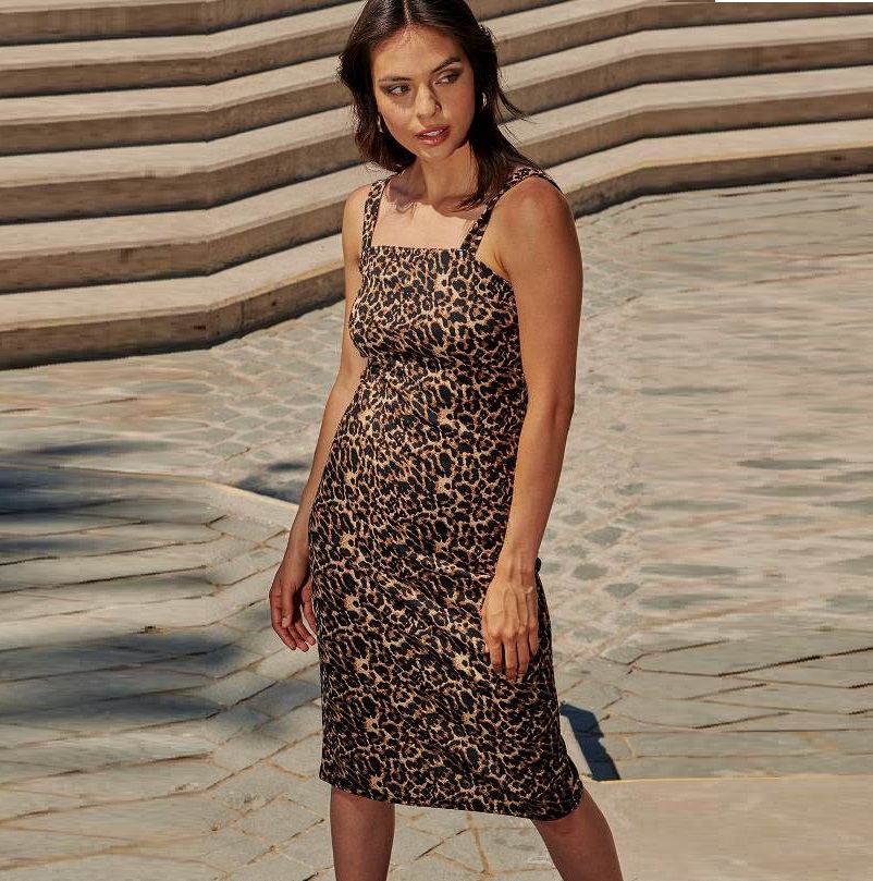 Damen Mode Leoparden gedruckte ärmellose lange Kleider