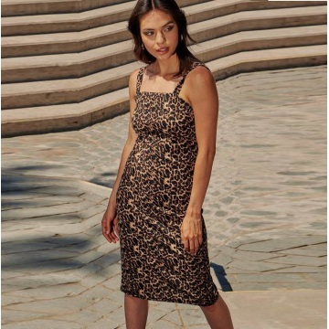 Womens Fashion Leopard Printed Sleeveless Long Dresses