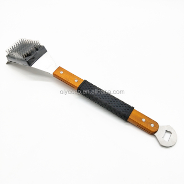 Wooden Handle Stainless Steel Bristles Barbecue Grill Brush