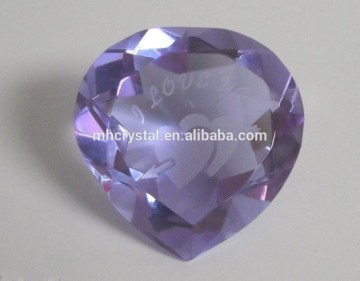 Etched Purple Faceted Crystal Glass Heart Paperweight MH-9427