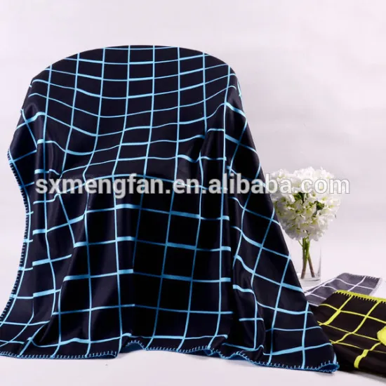 Blue Sweatshirt Knit French Terry Brushed Checks Print Plaid Blanket