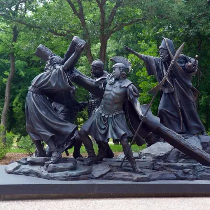 Bronze stations of the cross sculpture