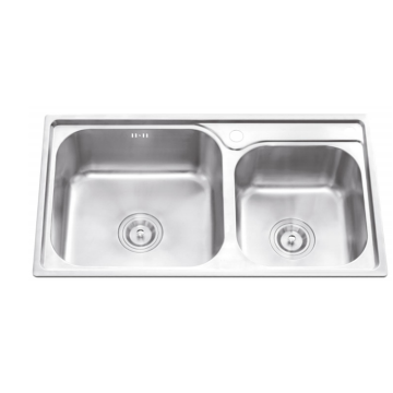High-Quality 403 Stainless Steel Double Bowl Kitchen Sink with Drain Board - Custom Polished Countertop Wholesale