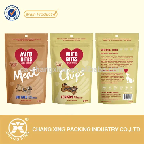 2016 new hot stand up zipper dog treats plastic packaging bag for packing dog pet food