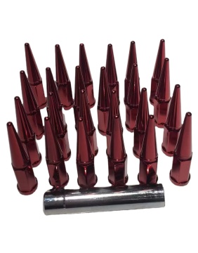 24pcs Red Lock Nut Wheel Accessories - 14x1.5 Lug Nuts with One Key