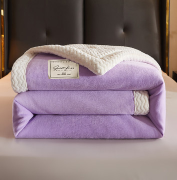 New three-layer quilted fleece blanket light purple