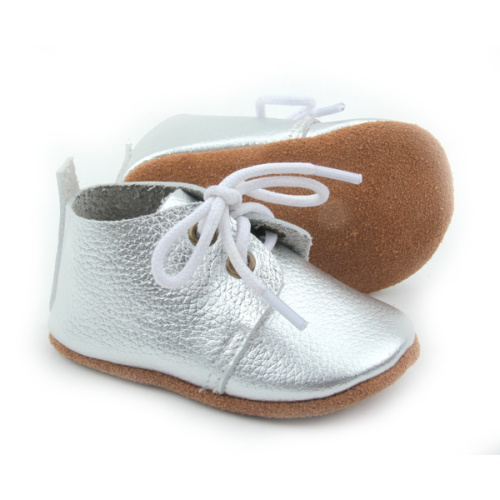 Heiße verkaufende echte Leder-Silber-Baby-Oxford-Schuhe