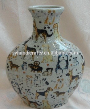 Ceramic vase, ceramic flower vase China style, Hand paint DOG porcelain Vase Home