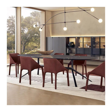Customizable Stainless Steel and Wood Oval Dining Table