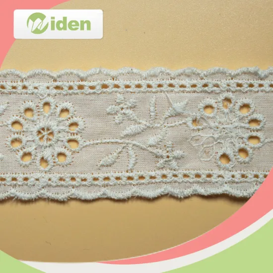Flower designs white cotton lace trim embroidery
