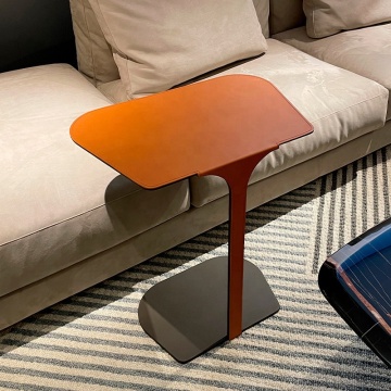 Modern Orange Saddle Leather Metal Side Table for Smart Living Rooms