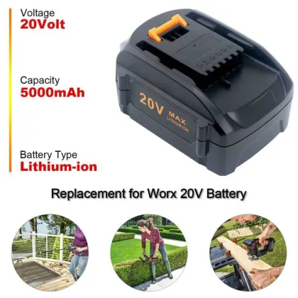 20V 5.0Ah Replacement Battery for Worx WA3578 WA3520 Compatible with 20-Volt Cordless Power Tools