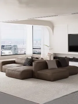 Italian minimalist tofu block leather modular sofa