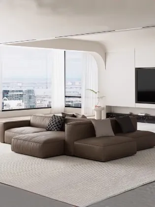 Genuine Leather Backrest Sofa - Apartment Sofa