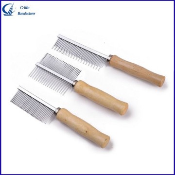 Stainless Pet Cat Dog Hair Comb Brush Rake Grooming with Wooden Handle