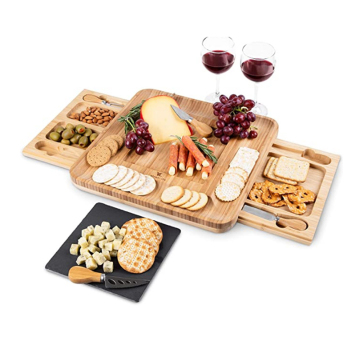 Tablero de charcutería de bambú premium con cuchillos: perfecto para platos de vino, carne y queso