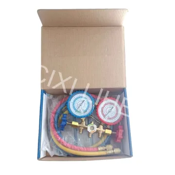 Digital HVAC Brass Manifold Gauge Set with Charging Hoses for Air Conditioning Refrigerants: R134, R410a, R22, R407c