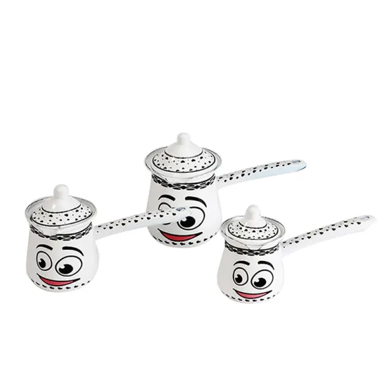 Factory Wholesales Traditional Decorated Perforated Turkish Cup Cartoon Enamel Coffee Pot Set