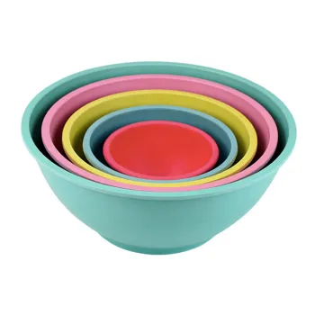 many sizes round stackable organic bamboo bowl set with transparent plastic lid and flanging dishwasher safe no microwave