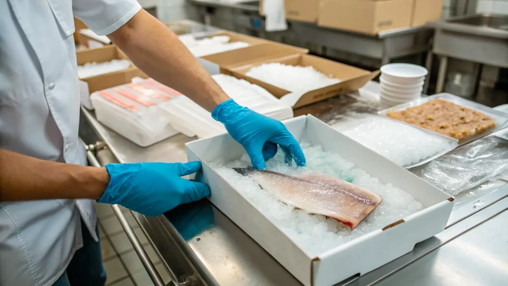 Seafood export packaging preparation in proce