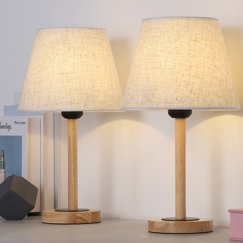 Lámpara de mesa base de madera con lámpara de lino