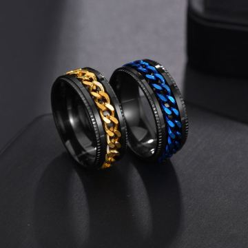 Titanium Stainless Steel Chain Spinner Ring - Punk Rock Jewelry for Men